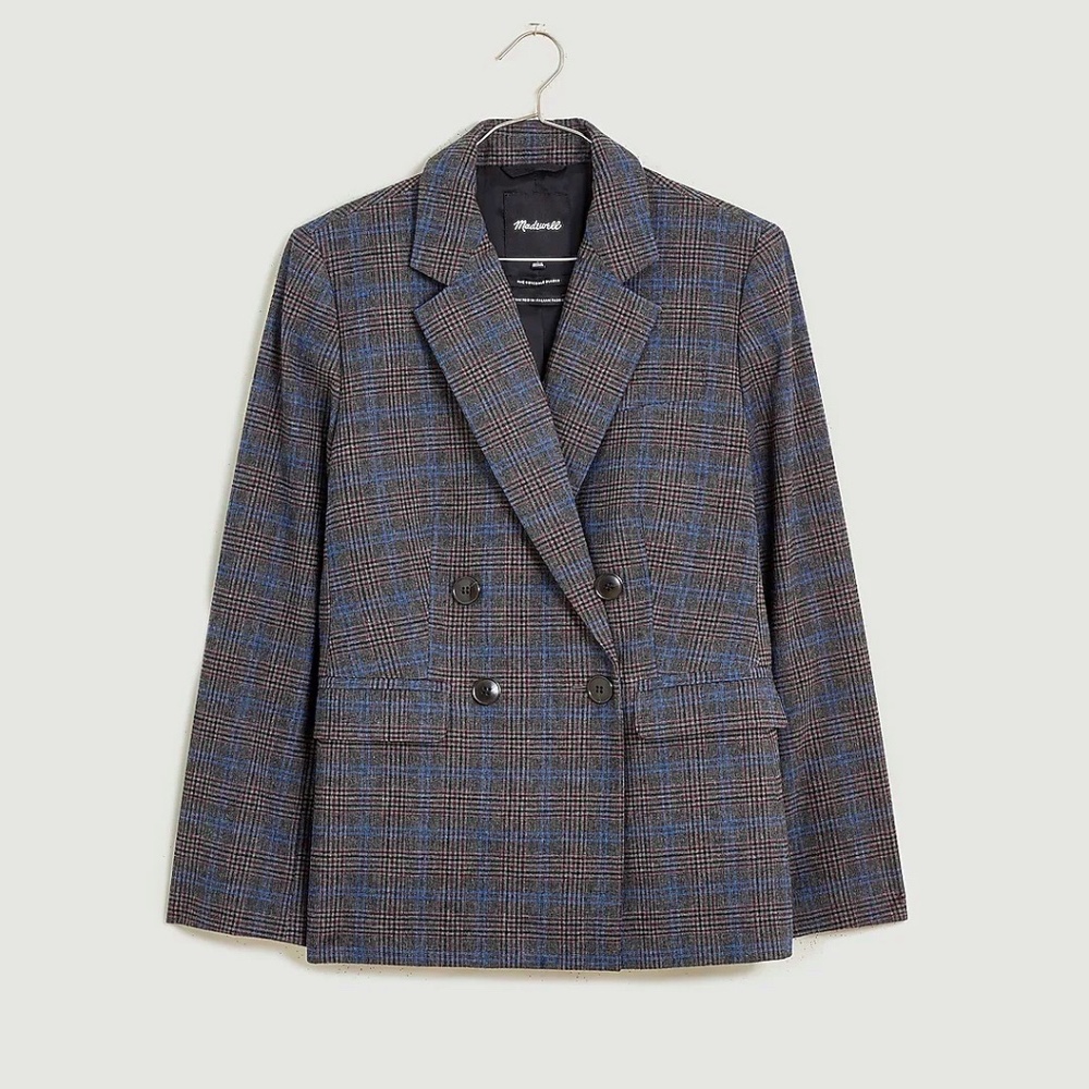 *NWT* MADEWELL THE ROSEDALE BLAZER IN KYLE MINI GLEN PLAID VIOLET AND GREY WOOL